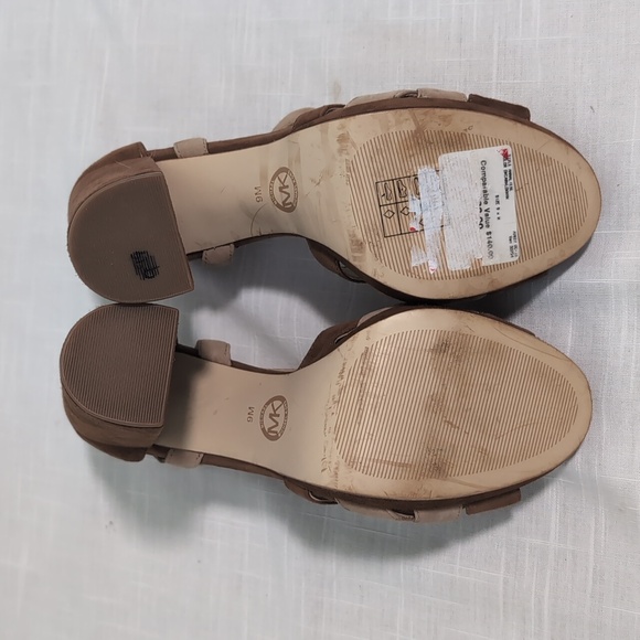 Michael Kors sandals, brown tan leather, thick heel, women's sz 9 - Picture 6 of 12